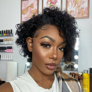 Summer Trends Curly Pixie Wig Compact Lace Frontal Wig