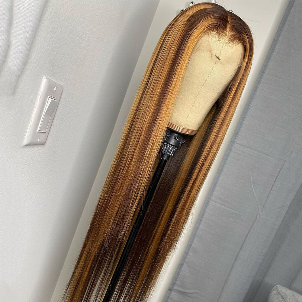 Silky Straight Highlight Colored Human Hair Wigs Brown And Blonde P4/27