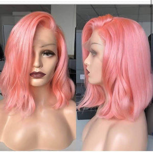 Full Lace Wig Pink Bob Wig Human Hair Body Wave