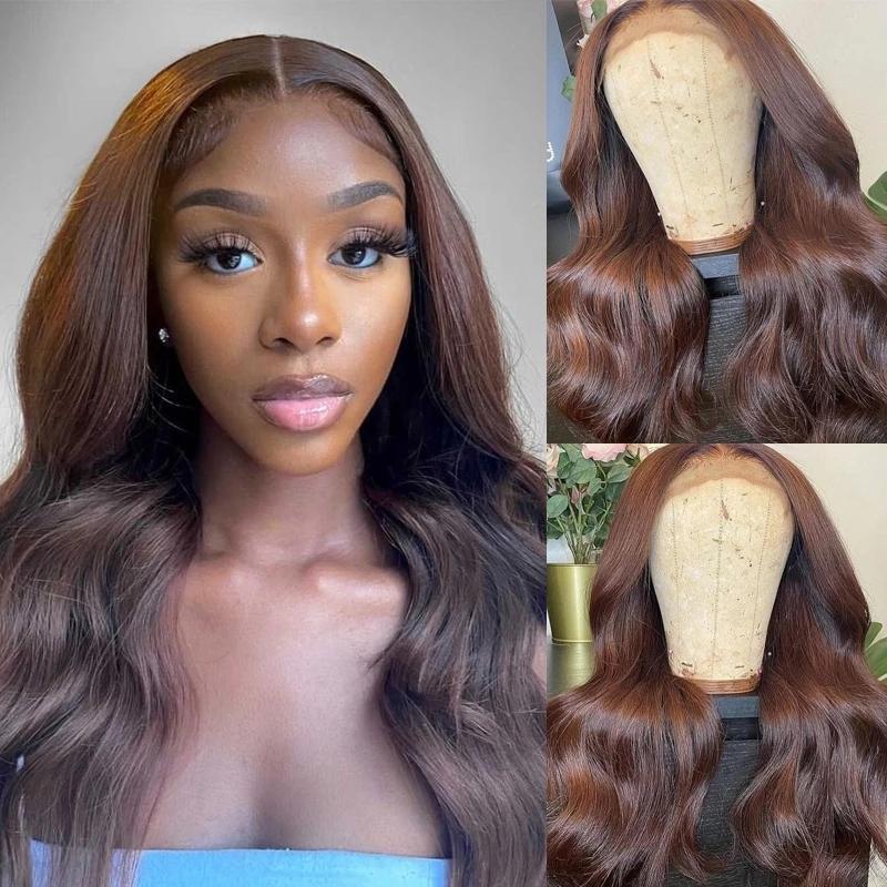 Chestnut Brown Warm Chocolate Color Hair 180% Density Frontal Lace Wig
