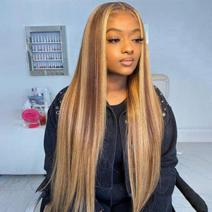 Silky Straight Highlight Colored Human Hair Wigs Brown And Blonde P4/27