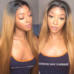 Ombre Human hair Lace Wig Silky Straight T1B/27