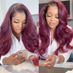 Ombre Burgundy Color Glueless Lace Frontal Wig