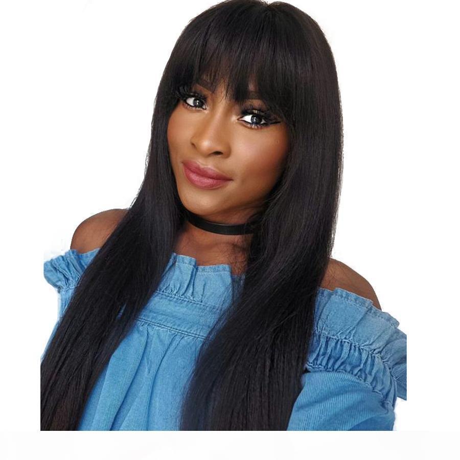 Machine Made Black Silky Straight Wig With Bang